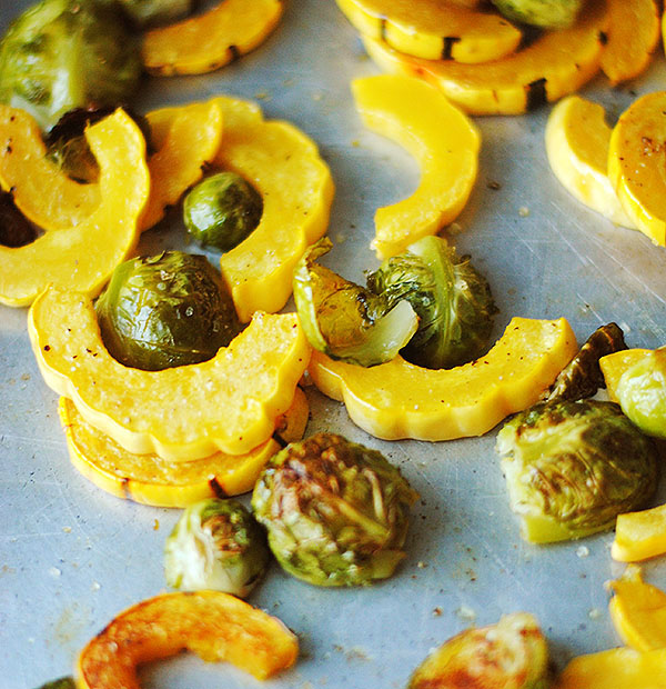 roasted delicata squash and brussels sprouts