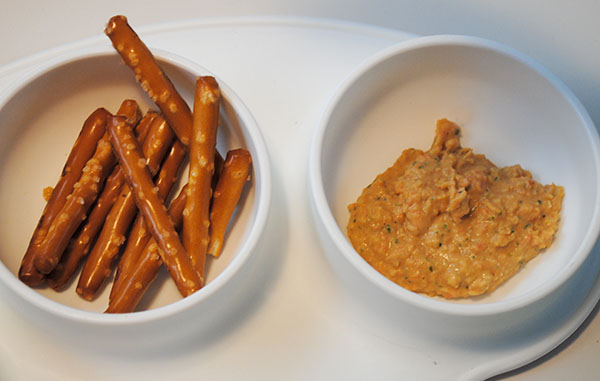 Roasted Red Pepper Hummus and Gluten Free Pretzels