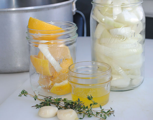 lemons, thyme, butter, garlic and onions