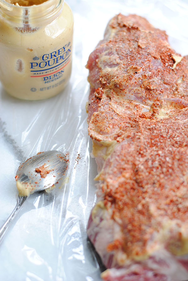 roasted pork rubbed with mustard