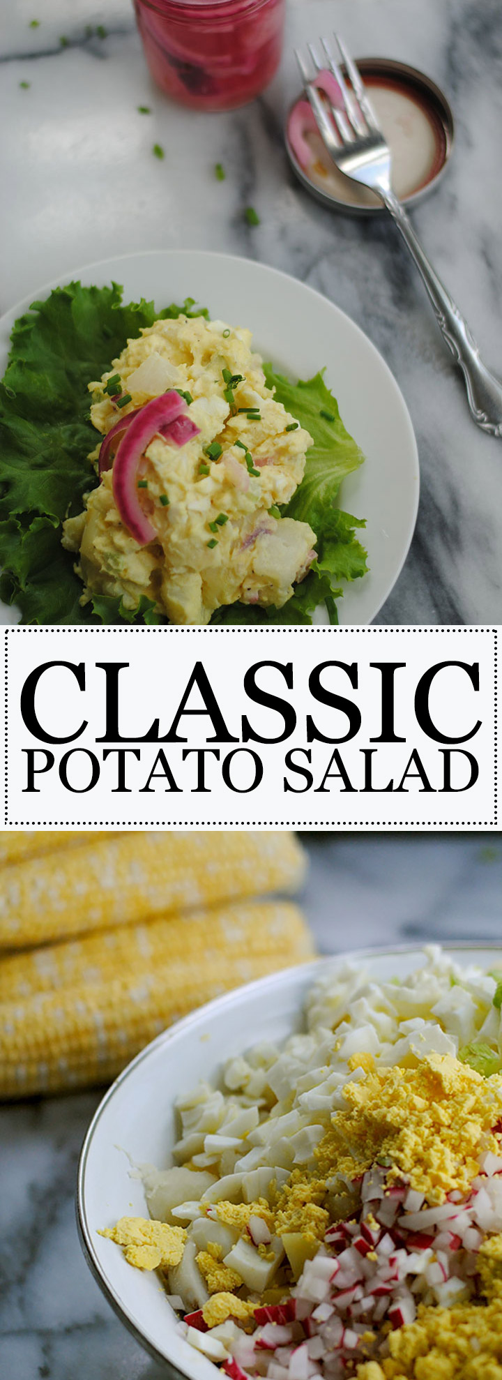 classic potato salad with pickled onions