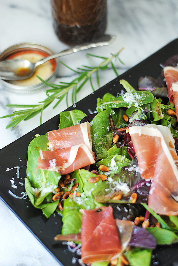 prosciutto, pine nuts, and balsamic orange dressing