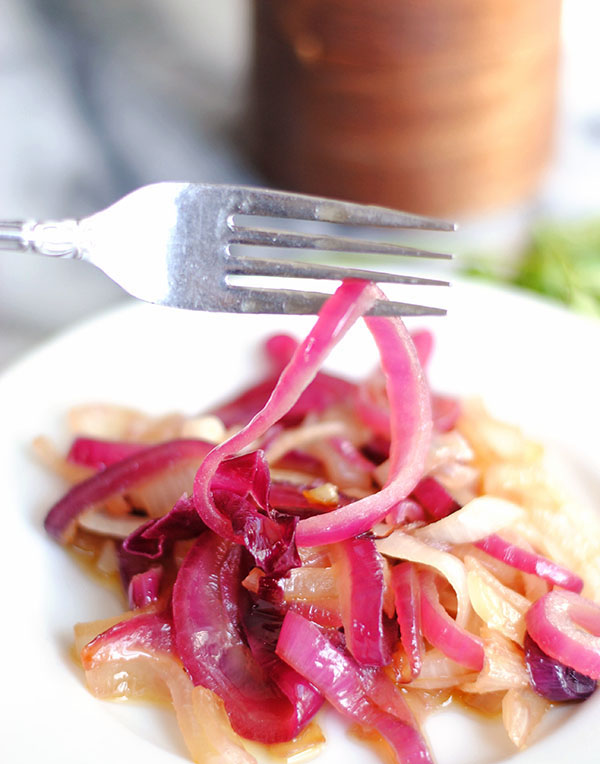 red onions finished in apple cider vinegar