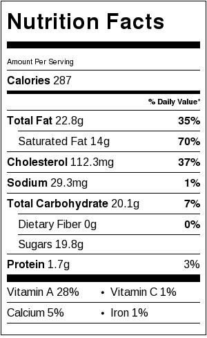 nutritional label for butterscotch custard