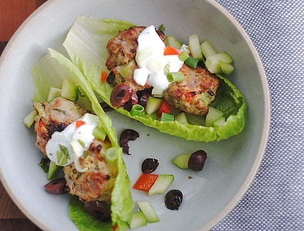 Greek meatball lettuce wraps