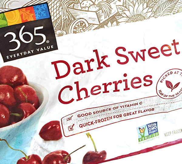 bag of frozen dark sweet cherries from Whole Foods