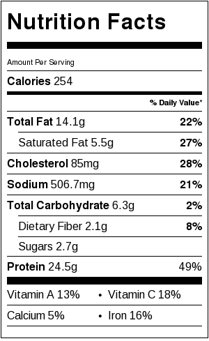 slow cooked beef tinga nutritional information 