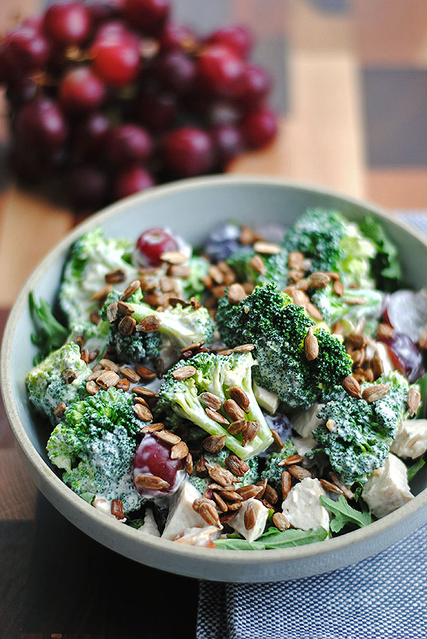 broccoli, grapes, and chicken salad with yogurt dressing