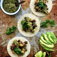 picadillo tacos with tomatillo and avocado salsa | heatherbursch | shemadeitshemight.com