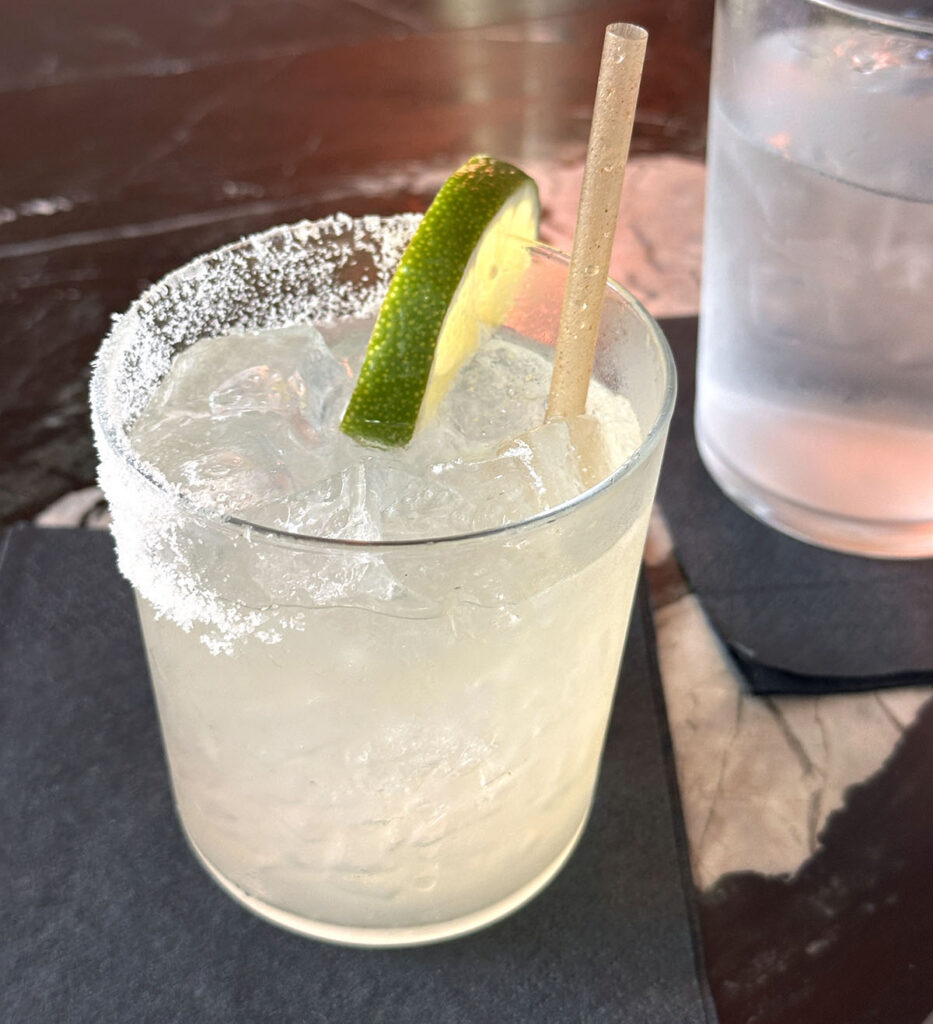 Margarita with a salted rim and lime wedge at ATX Cocina, a gluten-free restaurant in Austin